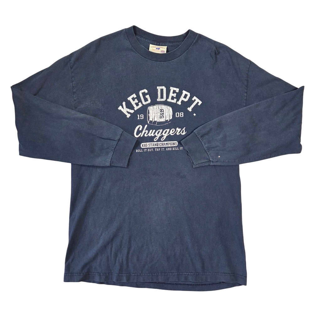 Steve & Barrys Mens Y2k Graphic Long Sleeve T-Shirt Navy Blue L 2000s Skater